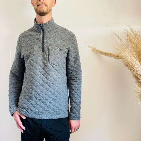 MENS EDDIE BAUER Grey Gray Quilted Half Zip Pocket Pullover Sweatshirt Sweater S - Picture 11 of 12